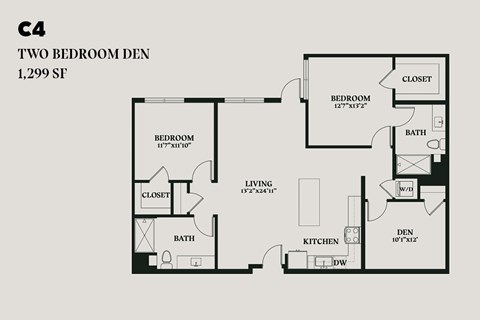 Floor plan for 2 beds, 2 baths, 1355 sqft
